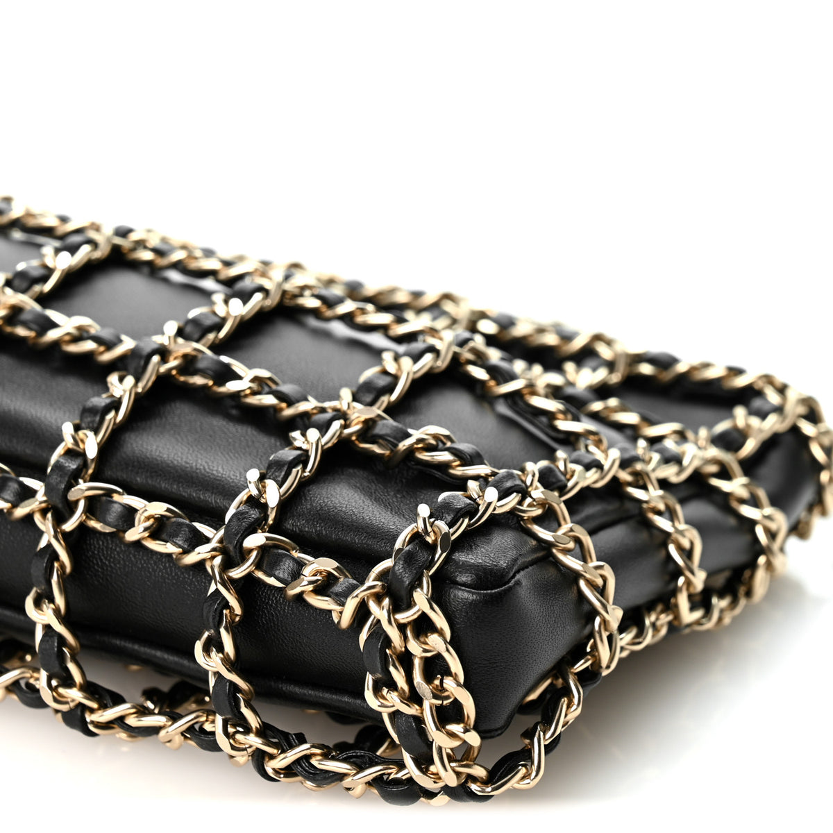 Chanel Lambskin Chain Frame Shoulder Bag Black 10 of 10