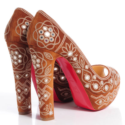 Christian Louboutin Suede Mendoza 140 Platform Peep Toe Pumps 39 Acajou 4 of 7