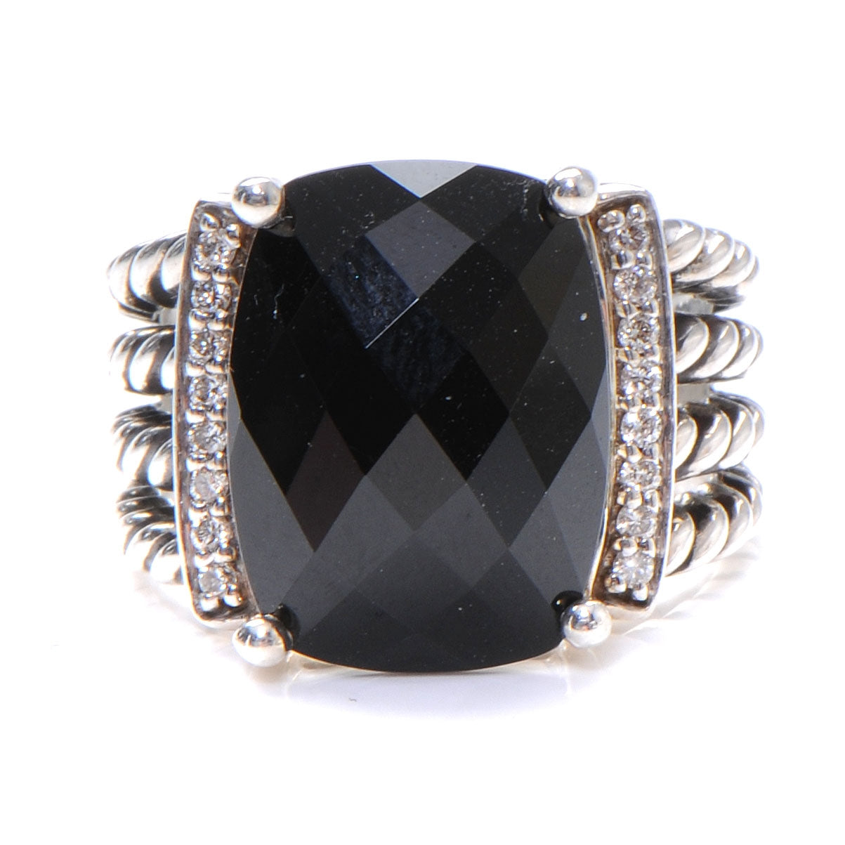 Sterling Silver Diamond Black Onyx 16mm Wheaton Ring 56 7.5
