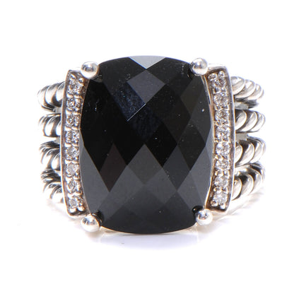 David Yurman Sterling Silver Diamond Black Onyx 16mm Wheaton Ring 56 7.5 1 of 6