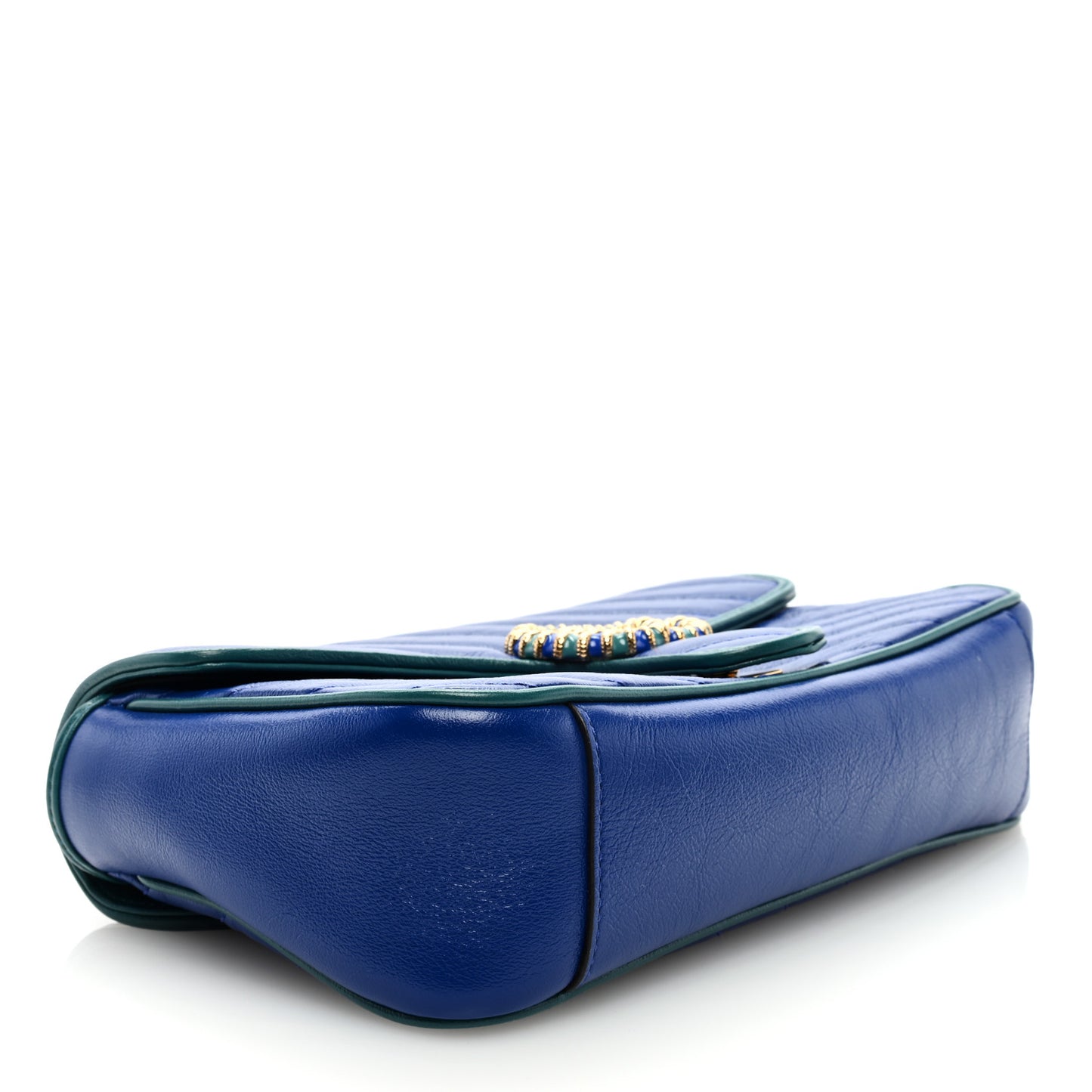 Azalea Calfskin Enamel Matelasse Diagonal Small Torchon GG Marmont Shoulder Bag Imperial Blue Pavone