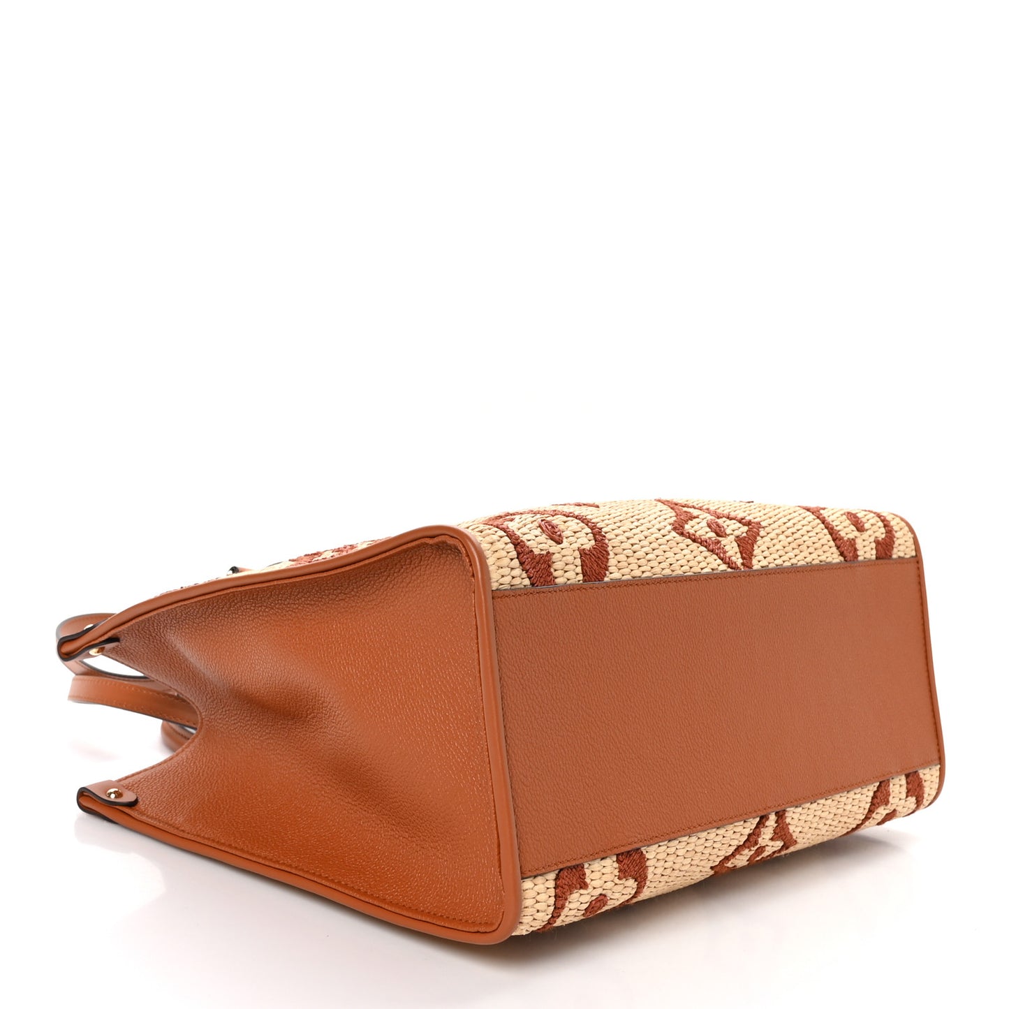 Raffia Calfskin Monogram Giant Onthego MM Tan