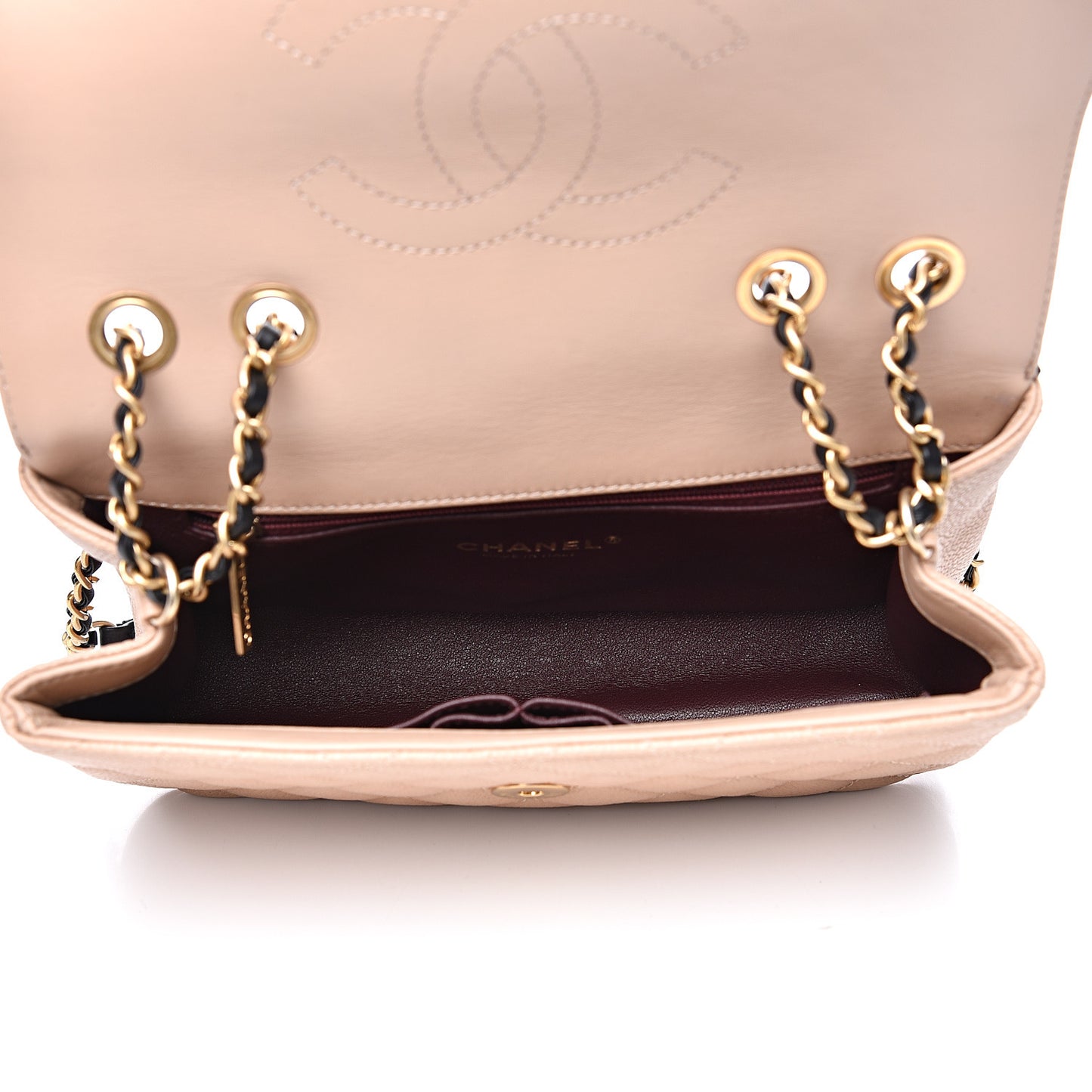 Caviar Quilted Small CC Filigree Flap Beige Black