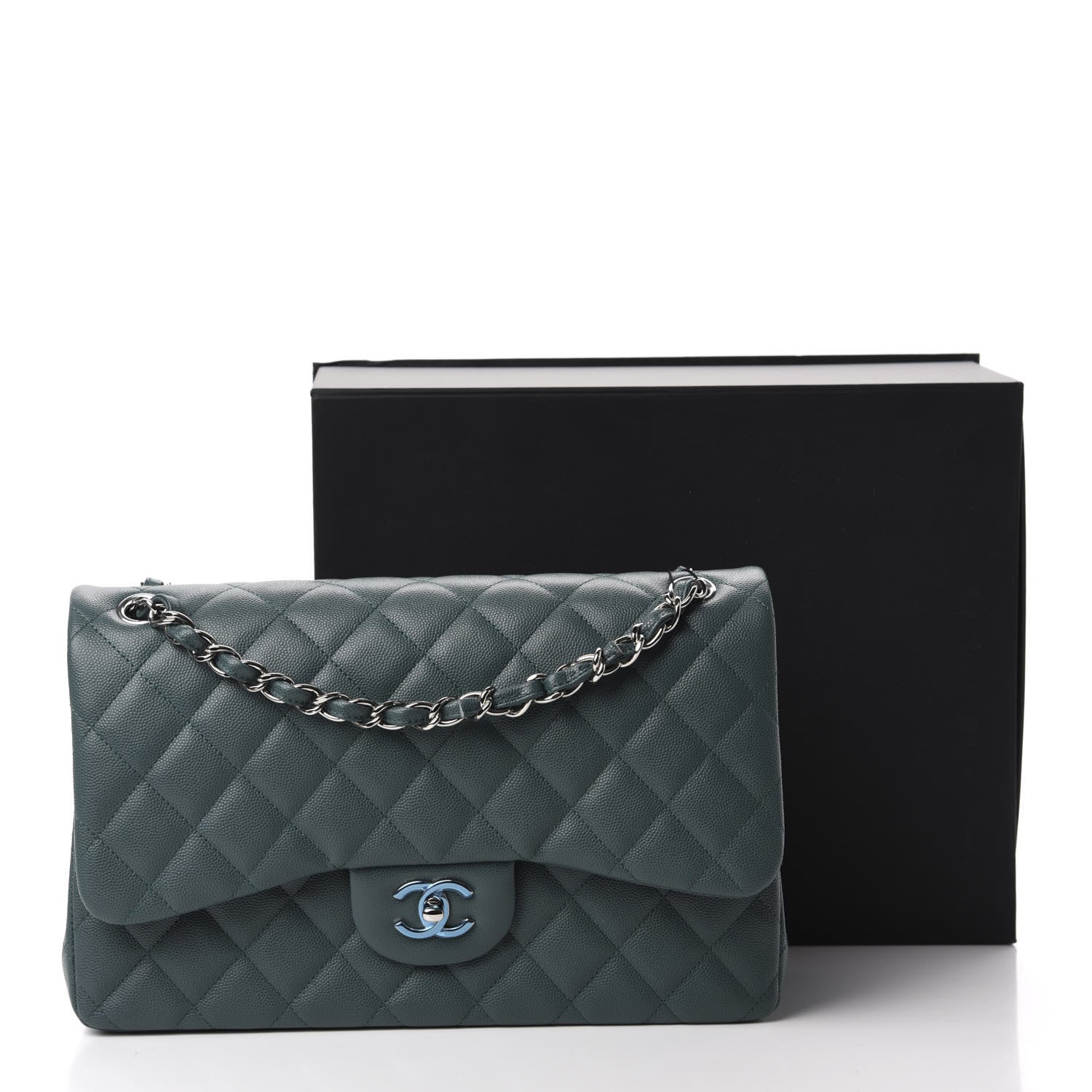 Chanel Caviar Quilted Jumbo Double Flap Dark Turquoise 11 of 11