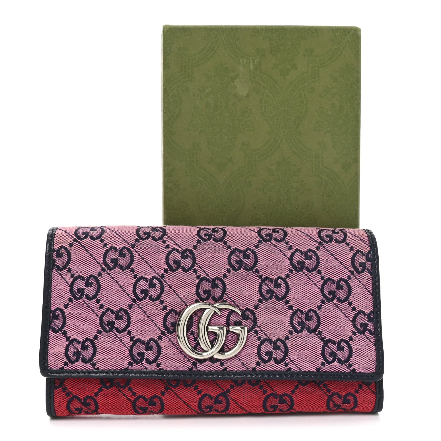 Gucci Monogram Multicolor Matelasse Diagonal GG Marmont Continental Wallet Red Pink Green 8 of 8