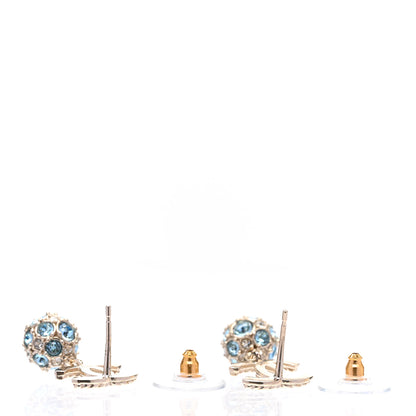 Chanel Crystal CC Ball Drop Earrings Gold Blue 3 of 5