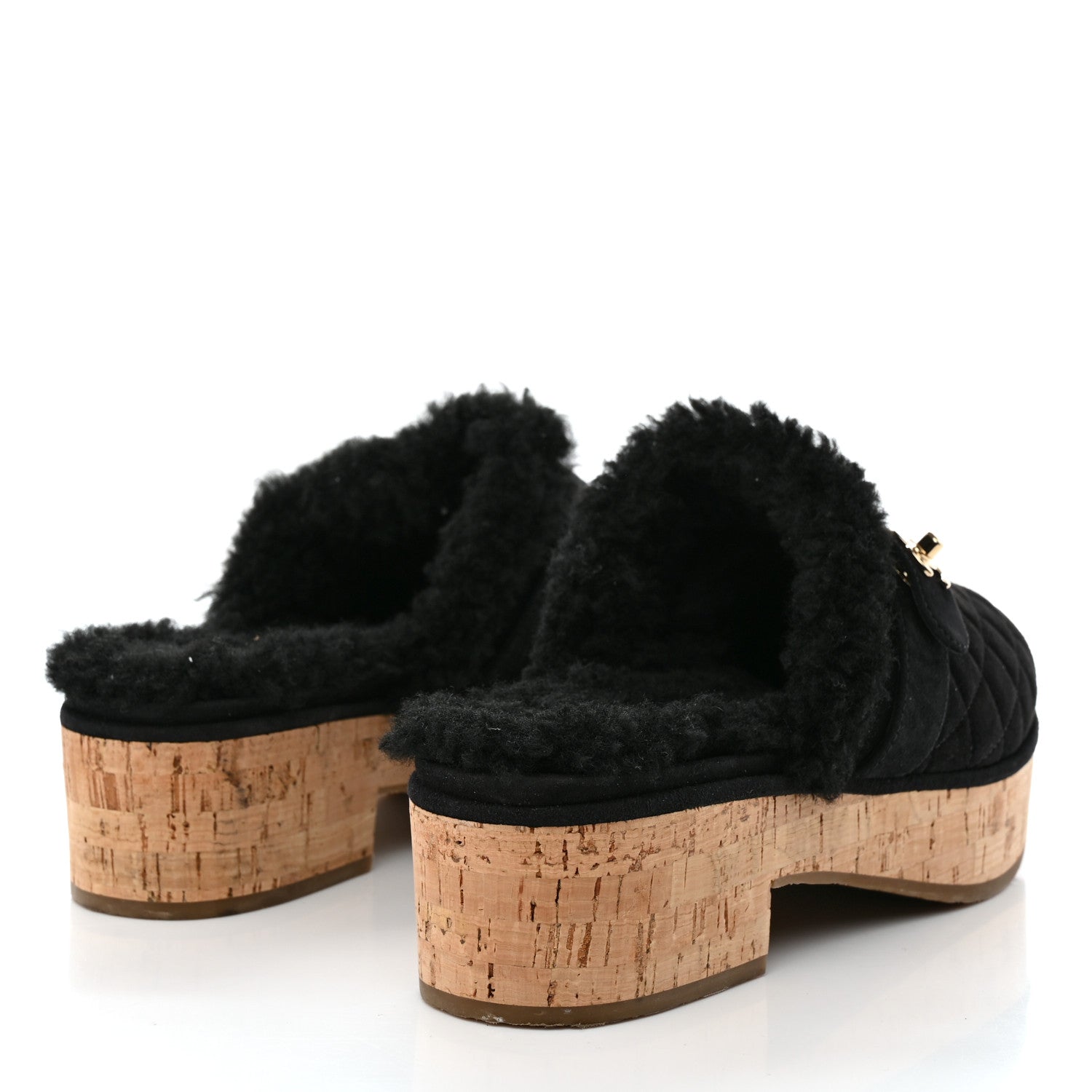 Chanel Suede Calfskin Shearling Turn Lock Clogs 40 Black 4 of 8