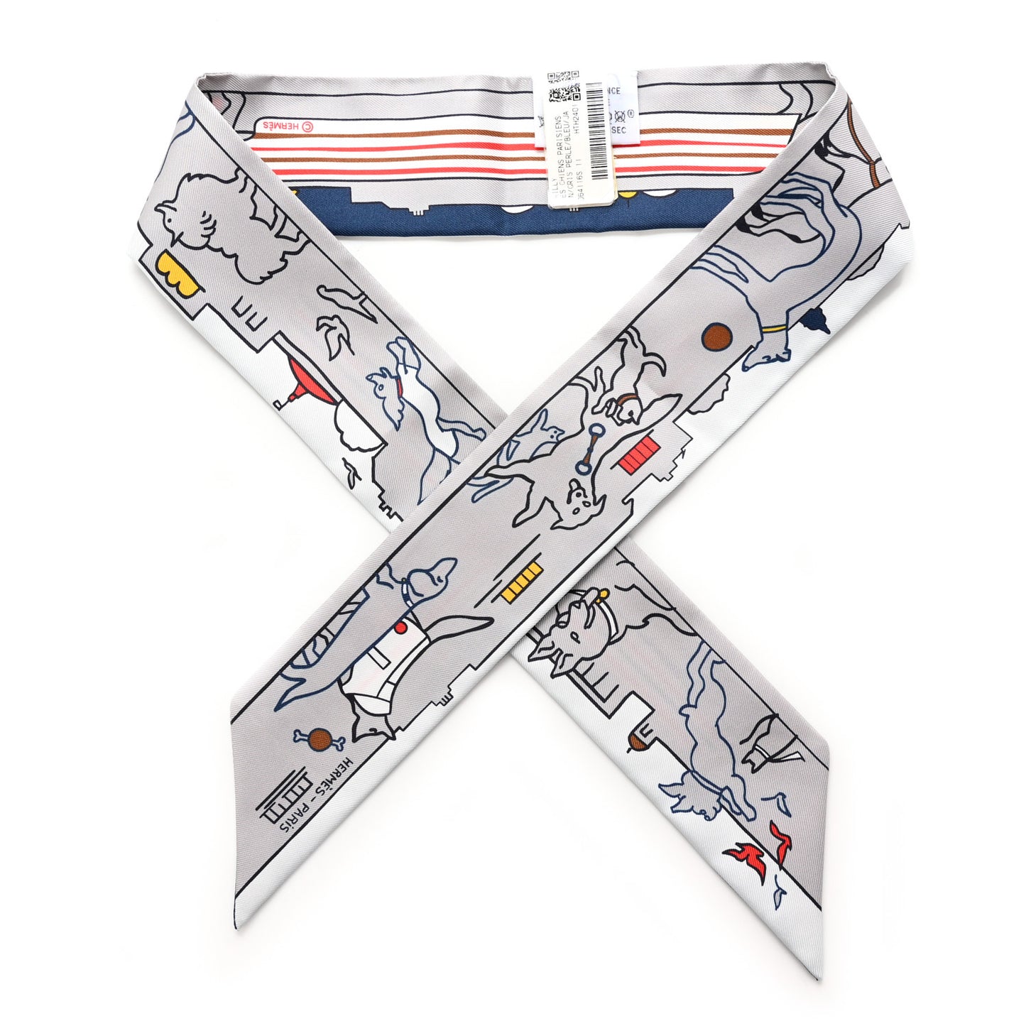 Silk Les Chiens Parisiens Twilly Gris Perle Bleu Jaune