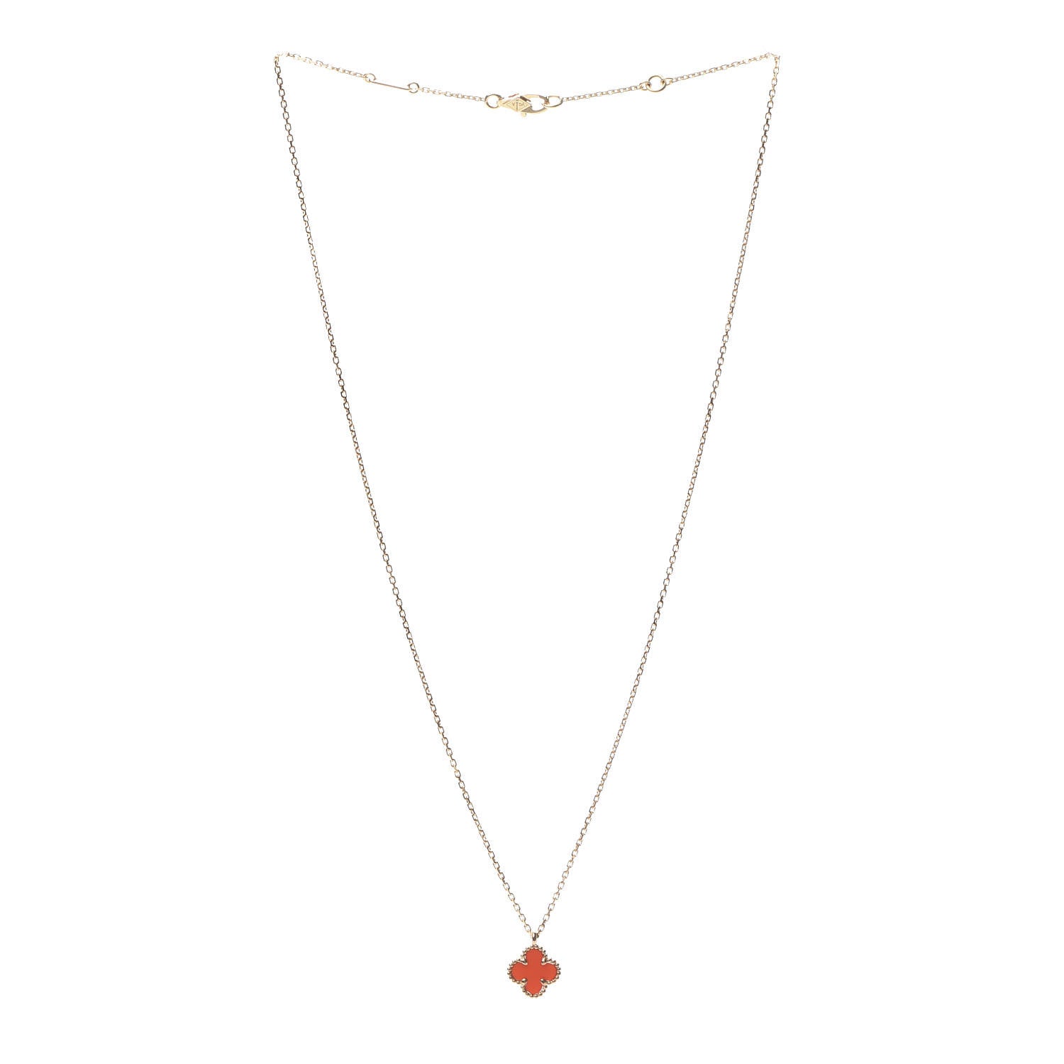 Van Cleef & Arpels 18K Rose Gold Carnelian Sweet Alhambra Pendant Necklace 3 of 7
