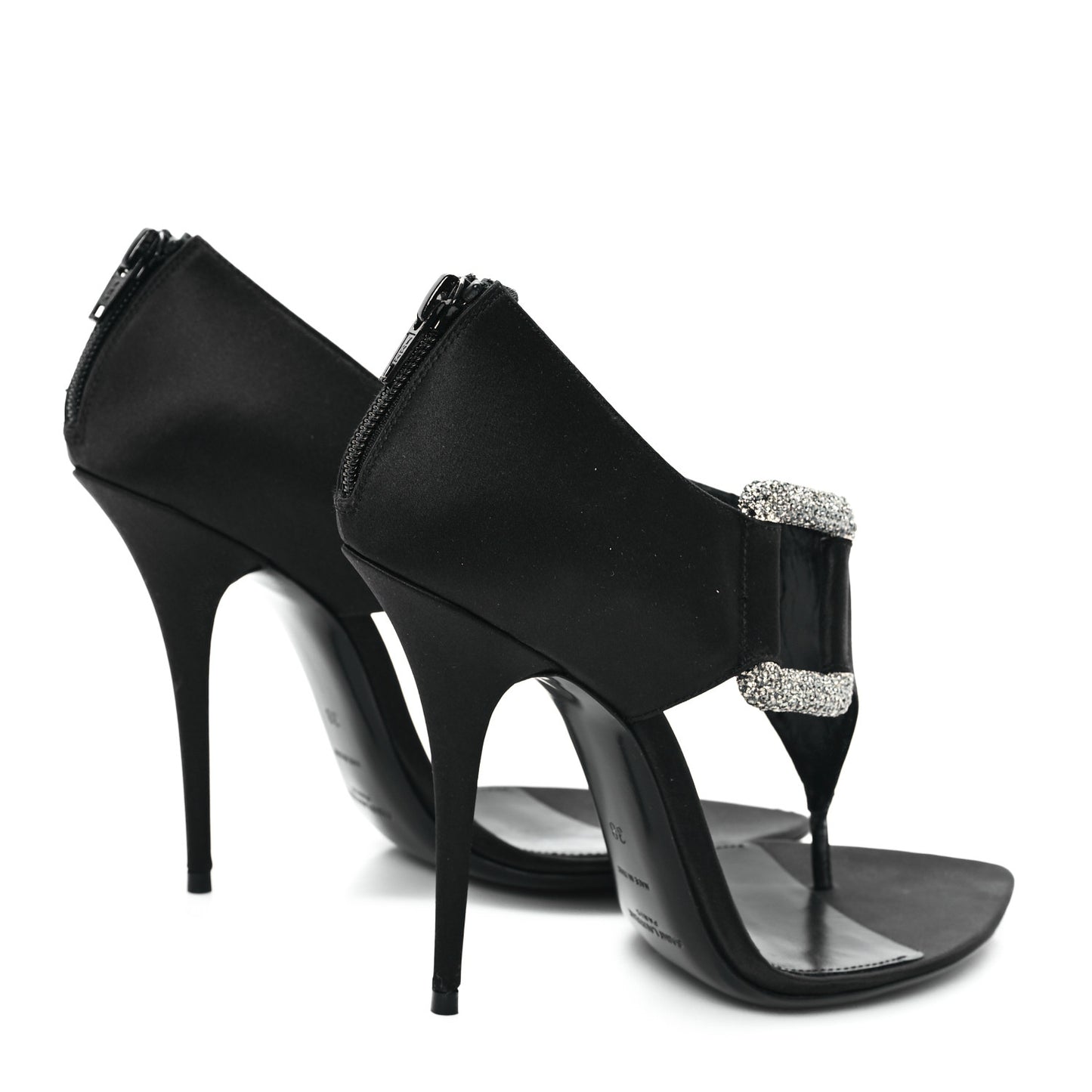 Crepe Satin Crystal Buckle Gippy 110 Sandals 38 Black