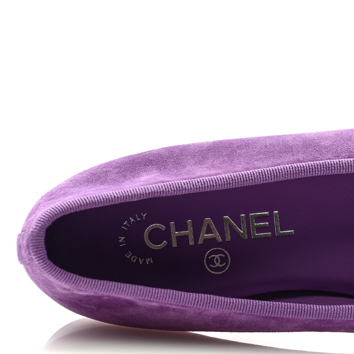 Chanel Suede Cap Toe CC Ballerina Flats 38.5 Purple Dark Purple
