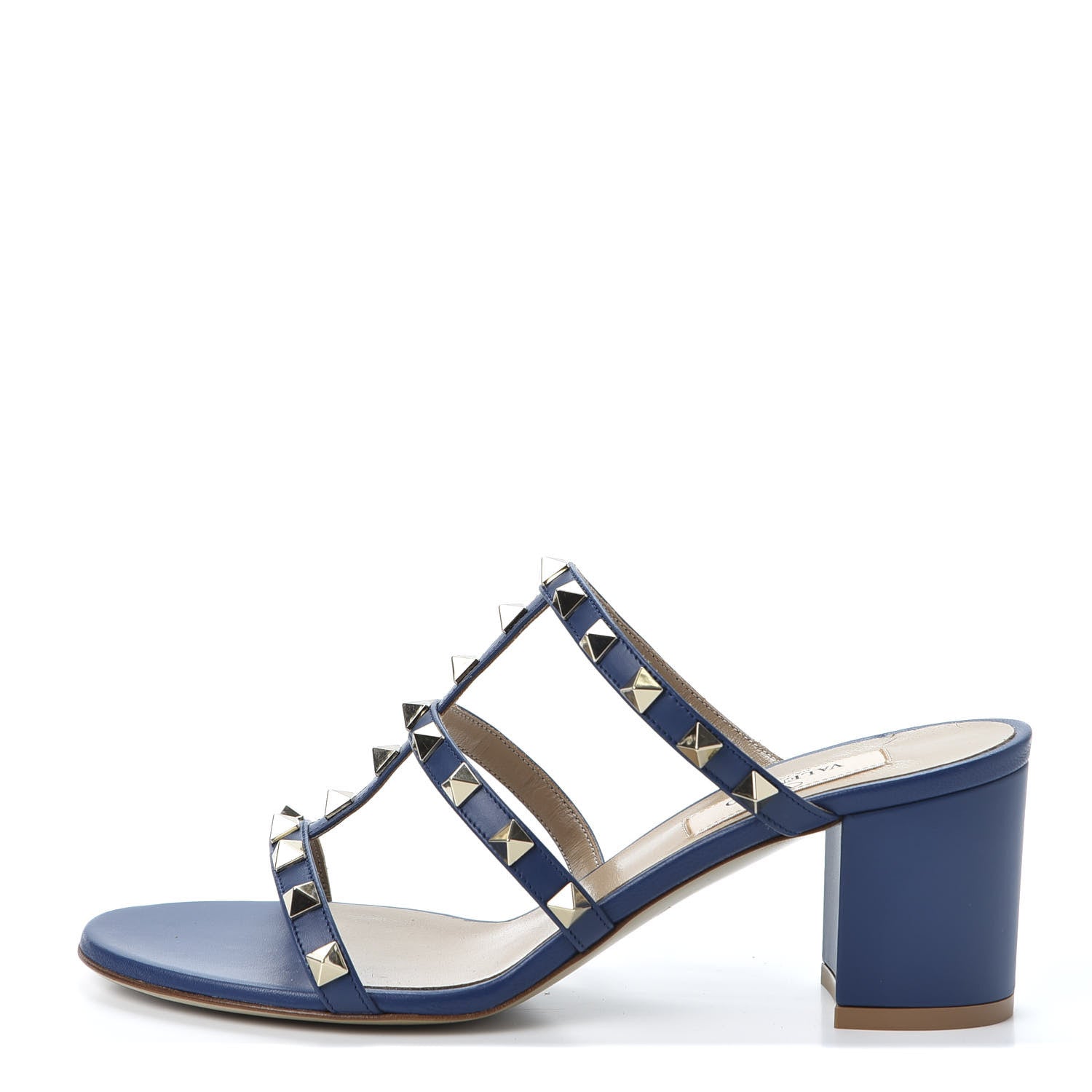 Valentino Garavani Calfskin Rockstud 60mm Caged Slide Sandals 36.5 Light Ocean 1 of 10