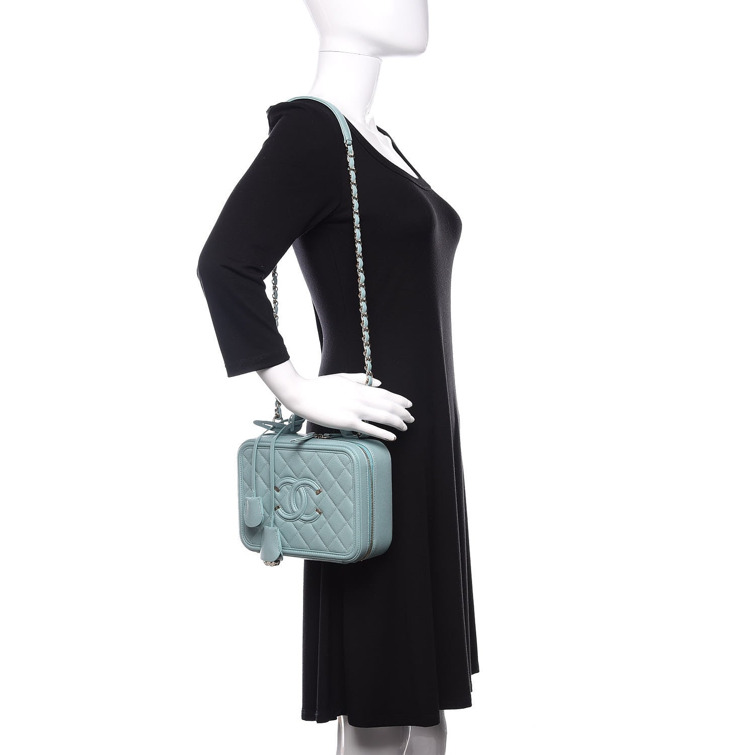 Chanel Caviar Quilted Medium CC Filigree Vanity Case Light Blue 2 of 10