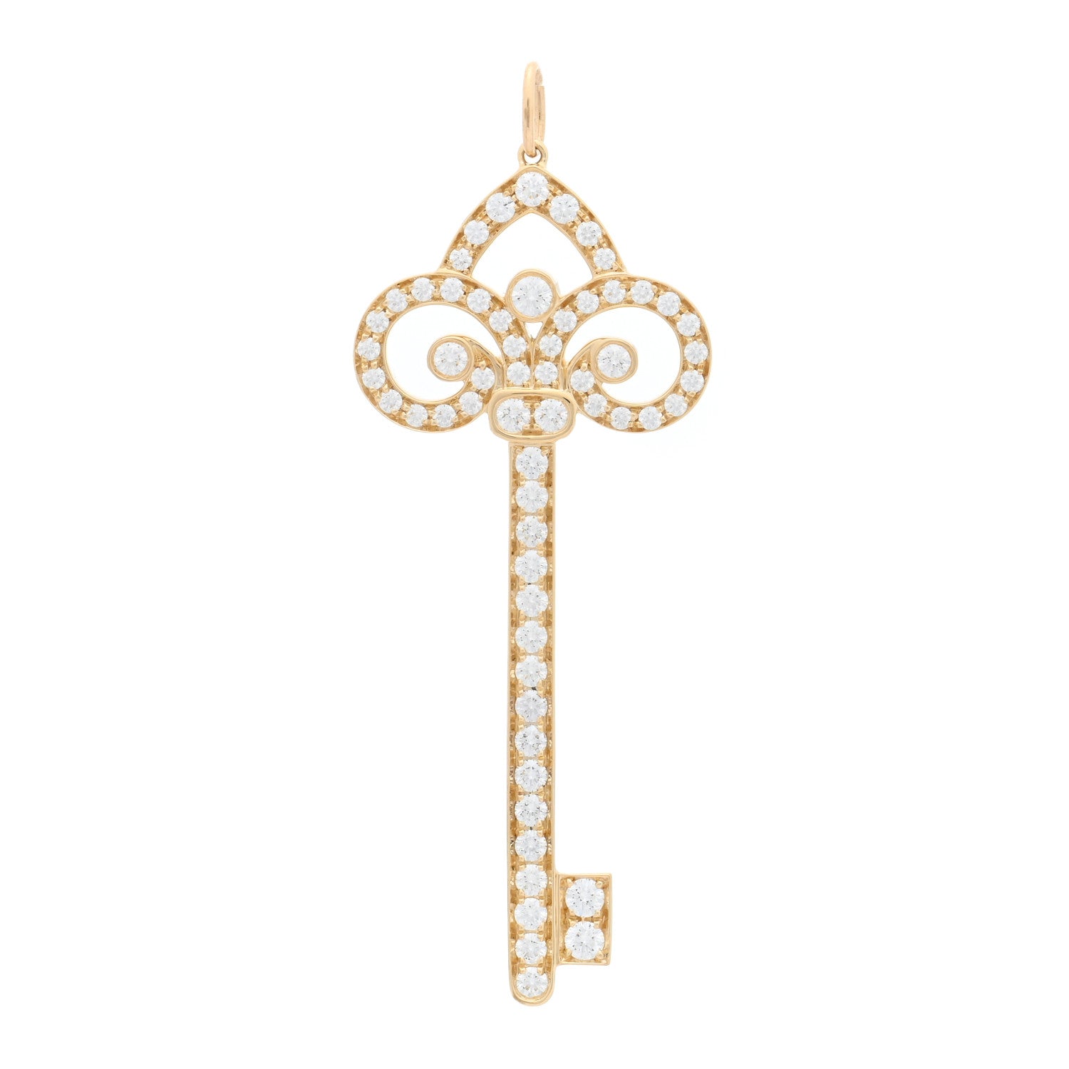 Tiffany 18K Yellow Gold Diamond .90ctw Fleur De Lis Key Pendant 1 of 4
