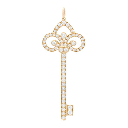 Tiffany 18K Yellow Gold Diamond .90ctw Fleur De Lis Key Pendant 1 of 4