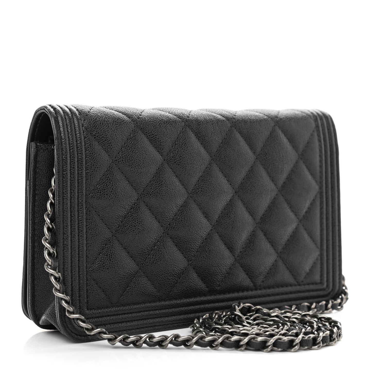 Caviar Quilted Boy Wallet On Chain WOC Charcoal