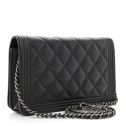 Chanel Caviar Quilted Boy Wallet On Chain WOC Charcoal 2 of 10