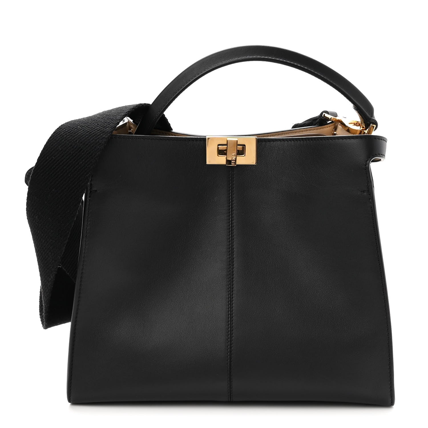 Fendi Vitello Seta Glazed Fabric FF 1974 Medium Peekaboo X-Lite Black Mogano Panna 1 of 10
