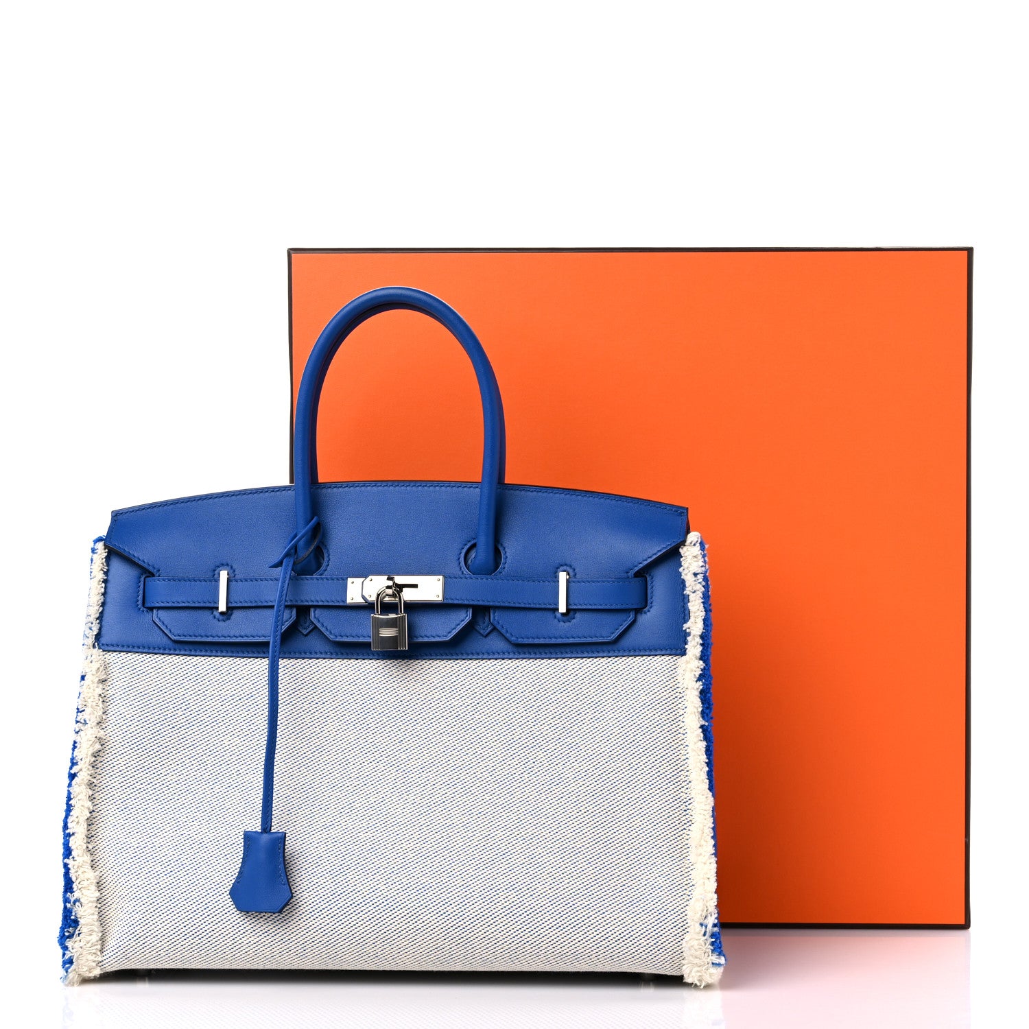 Hermes Swift Twill H Fray Fray Birkin 35 Bleu Saphir Ecru 11 of 11