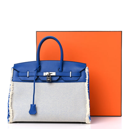 Hermes Swift Twill H Fray Fray Birkin 35 Bleu Saphir Ecru 11 of 11