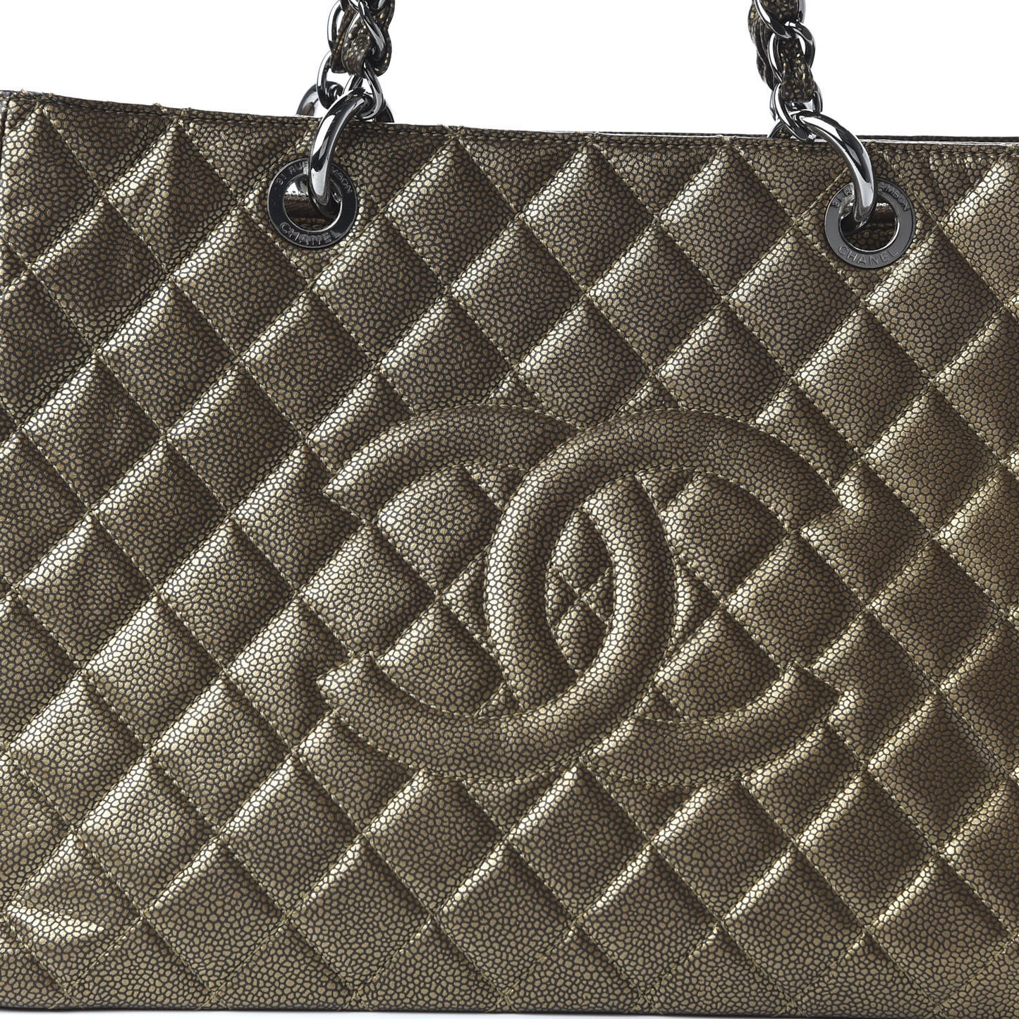 Metallic Caviar Quilted Grand Shopping Tote GST Bronze