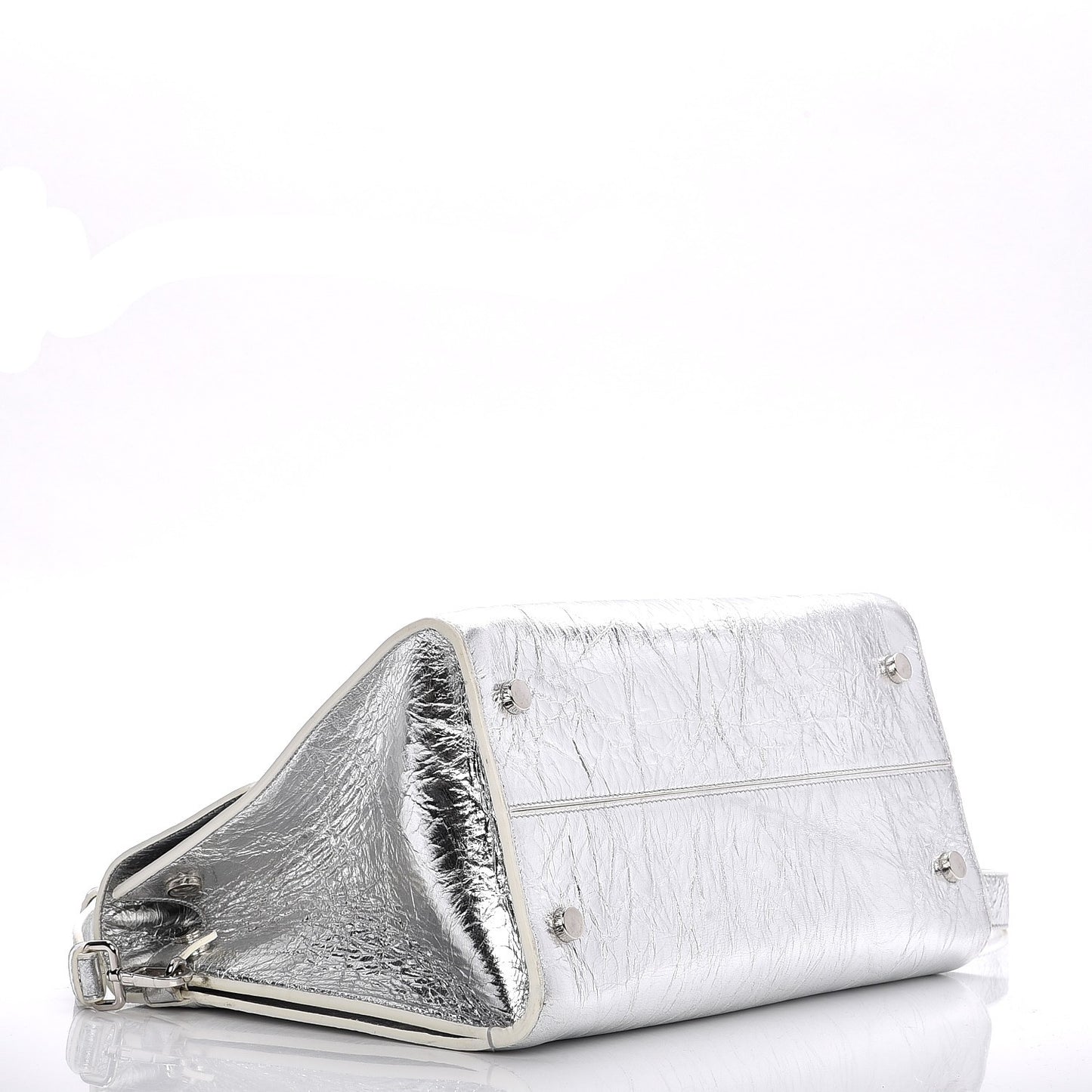 Metallic Calfskin Medium Diorever Flap Silver