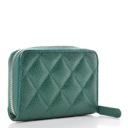 Chanel Metallic Caviar Quilted Zip Coin Purse Green 3 of 7
