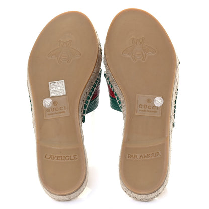 Gucci Malaga Kid Perforated Criss Cross Espadrille Slide Sandals 38 Emerald Hibiscus Red 5 of 6