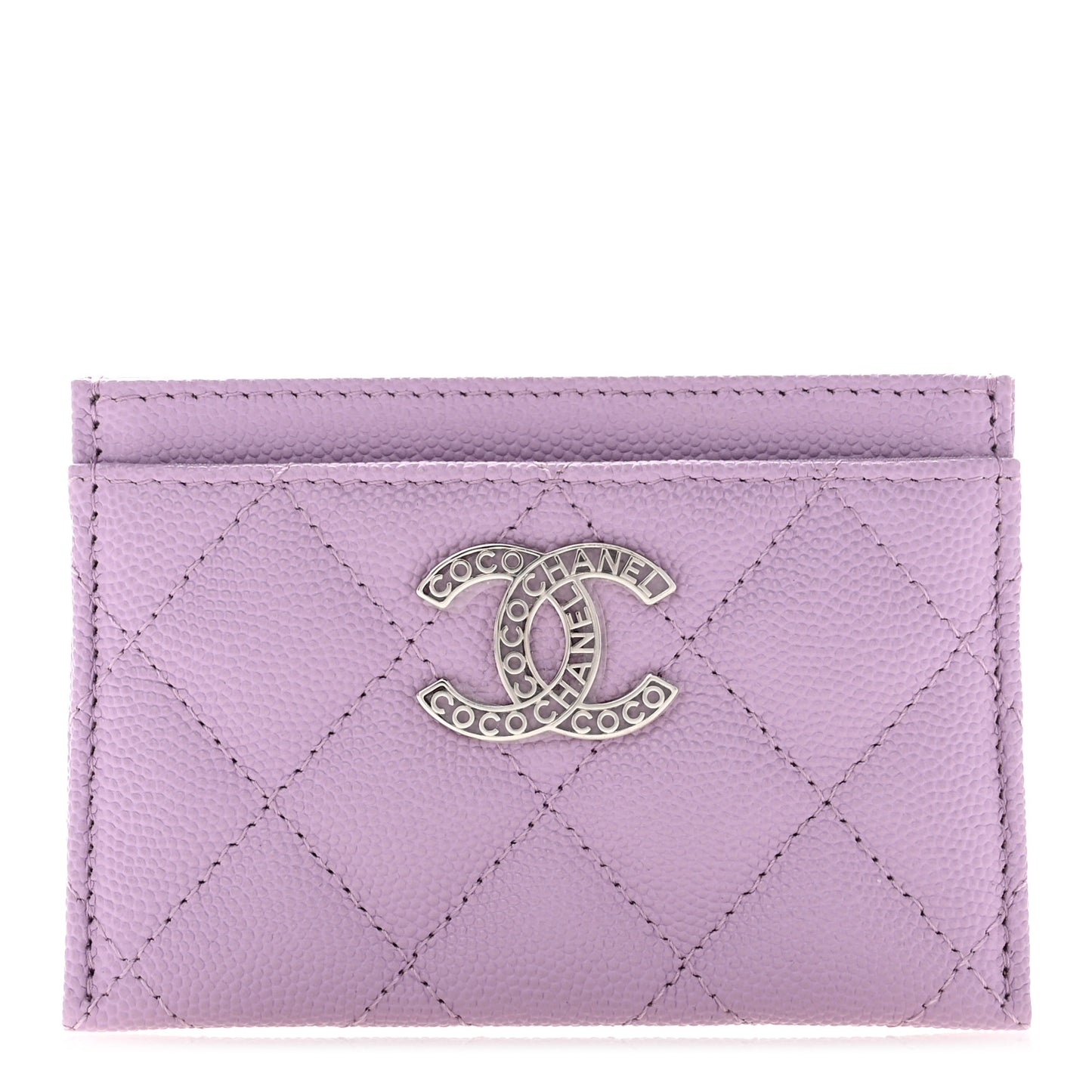 Caviar Quilted CC Logo Card Holder Light Purple