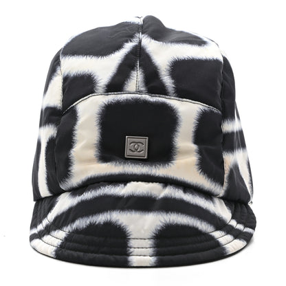 Chanel Fabric Printed Cap Hat Black White 3 of 8