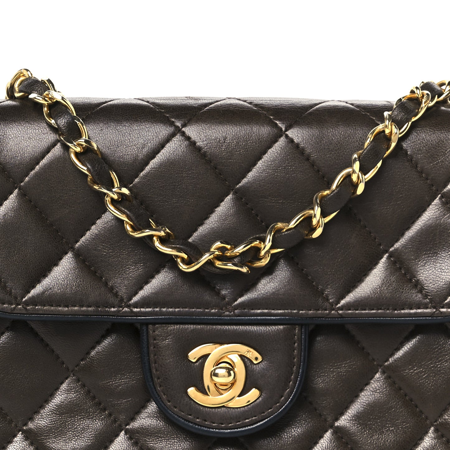 Lambskin Quilted Mini Square Flap Bag Dark Brown