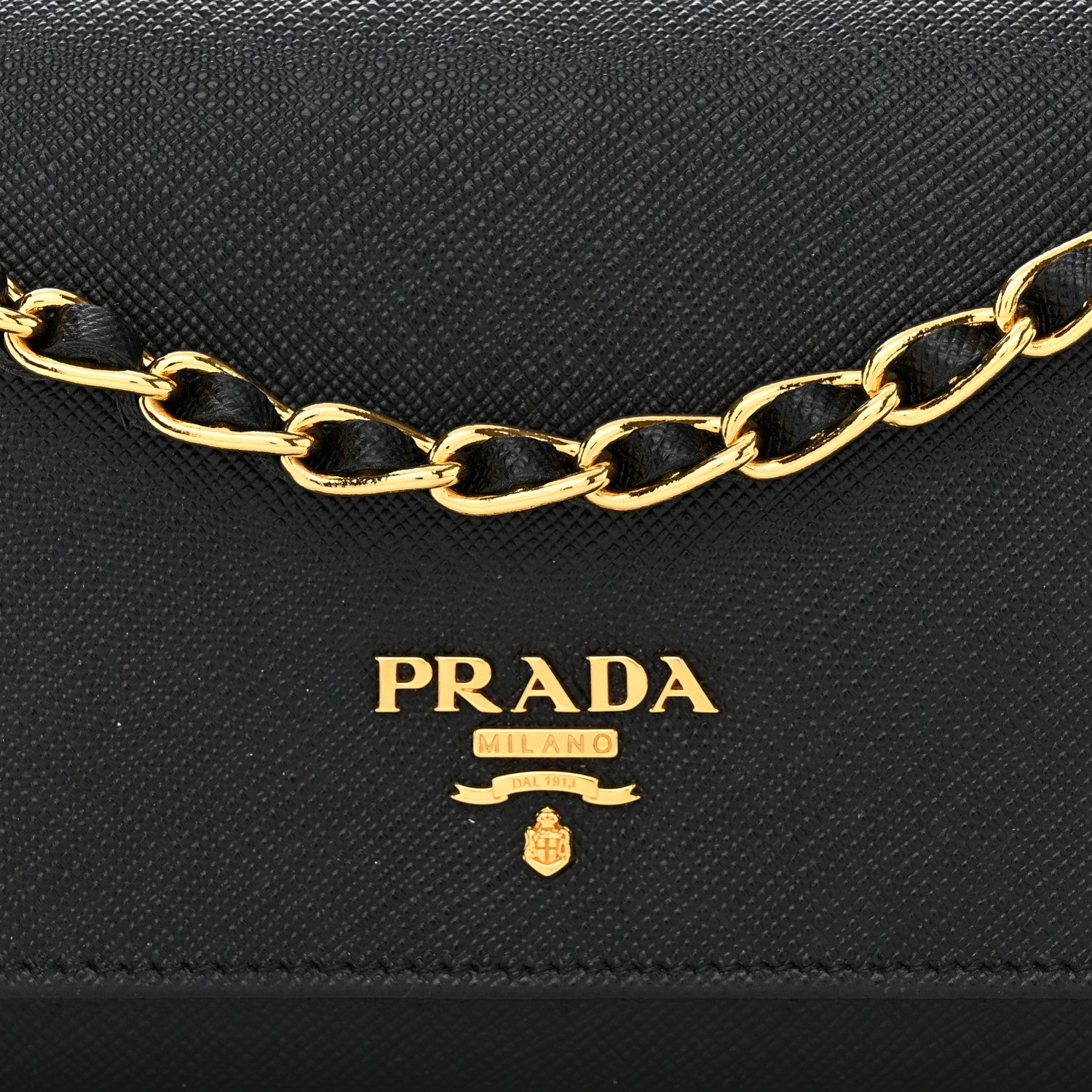 Prada Saffiano Metal Oro Chain Wallet Black 10 of 11