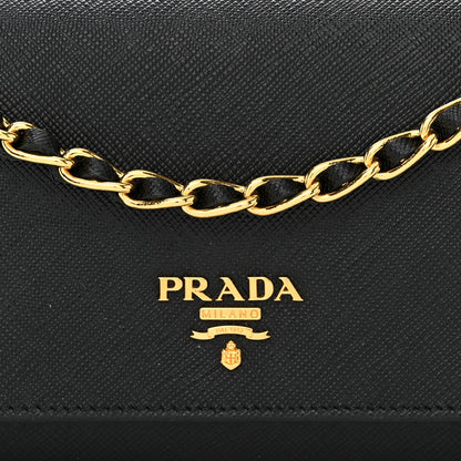 Prada Saffiano Metal Oro Chain Wallet Black 10 of 11