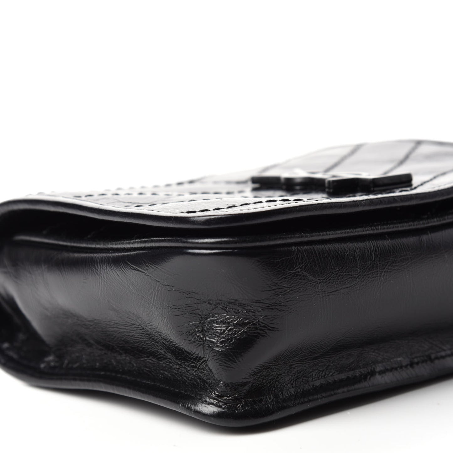 Crinkled Calfskin Matelasse Monogram Niki Chain Wallet Black