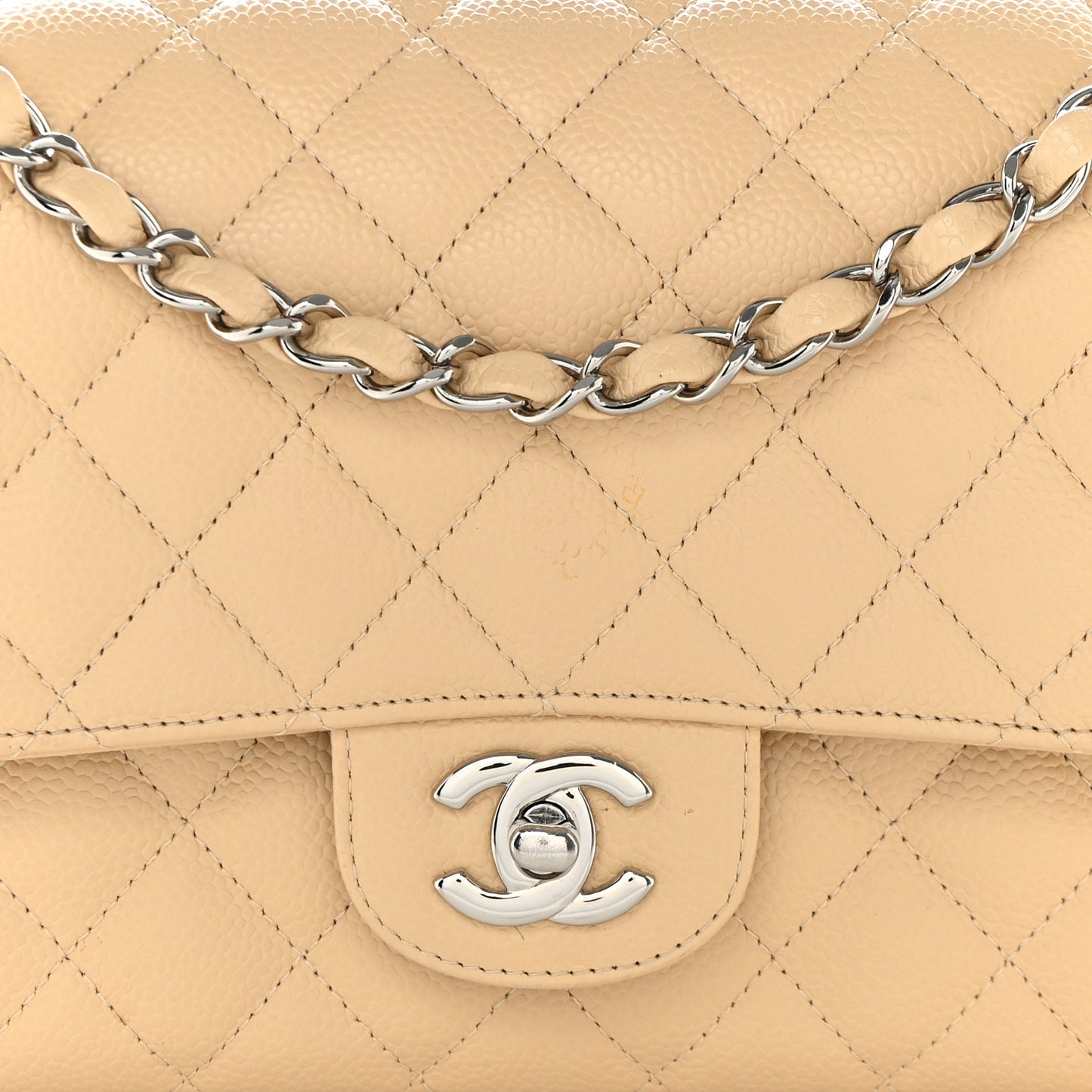 Caviar Quilted Medium Double Flap Beige