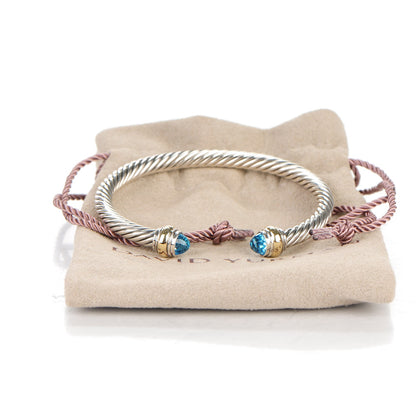 David Yurman Sterling Silver 14K Yellow Gold Blue Topaz 5mm Cable Classics Bracelet 6 of 6
