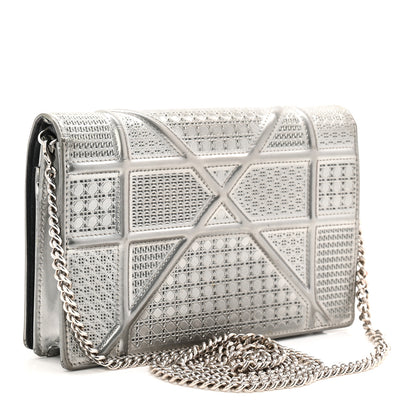 Christian Dior Metallic Patent Micro-Cannage Diorama Wallet on Chain Pouch Silver 3 of 9
