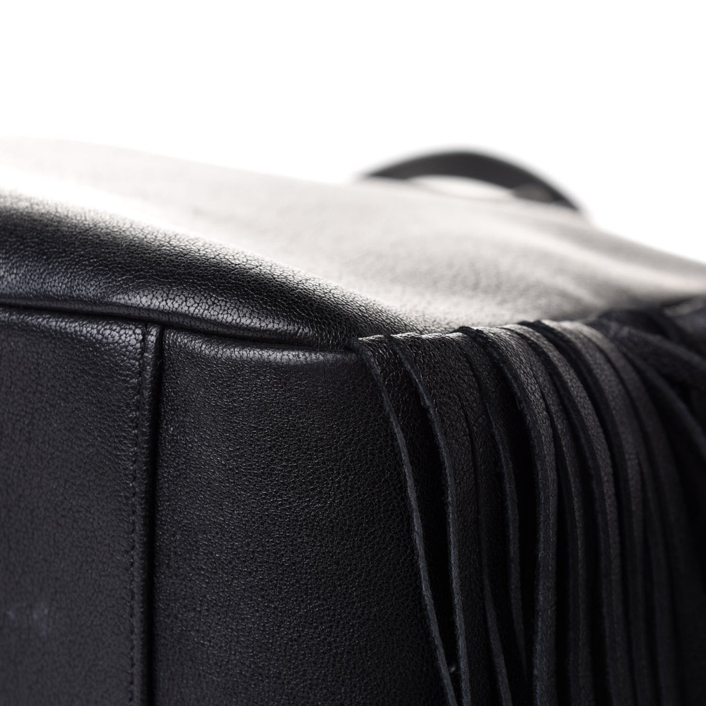 Calfskin Fringe Monogram Shopping Tote Black