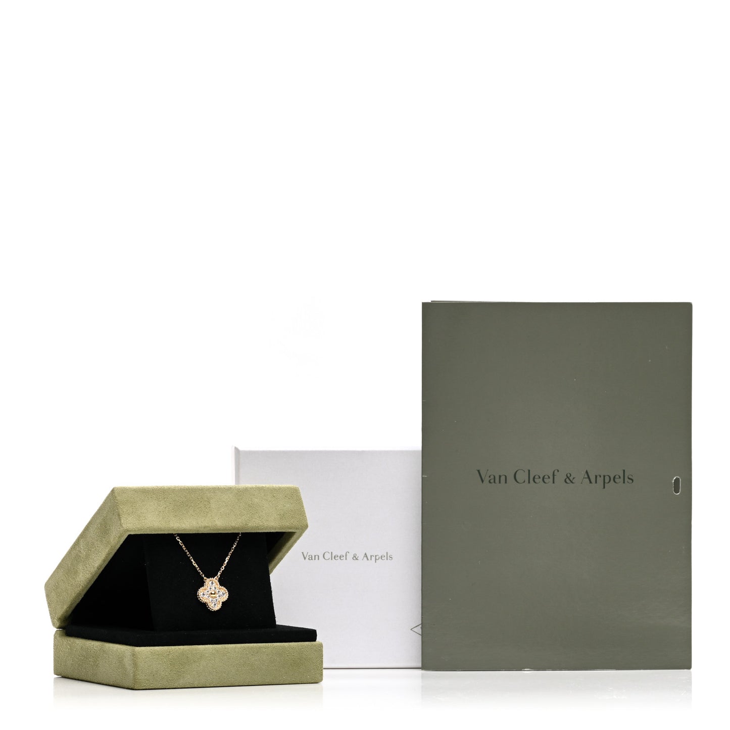 18K Yellow Gold Diamond Vintage Alhambra Pendant Necklace