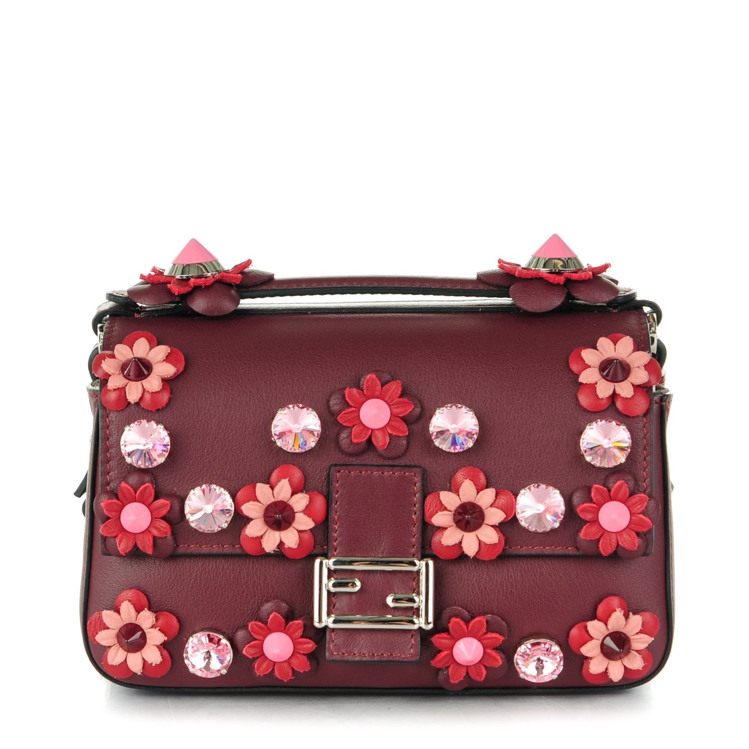 Fendi Vitello Dolce Crystal Flowerland Bi-Color Micro Double Baguette Bordeaux Soap 1 of 8