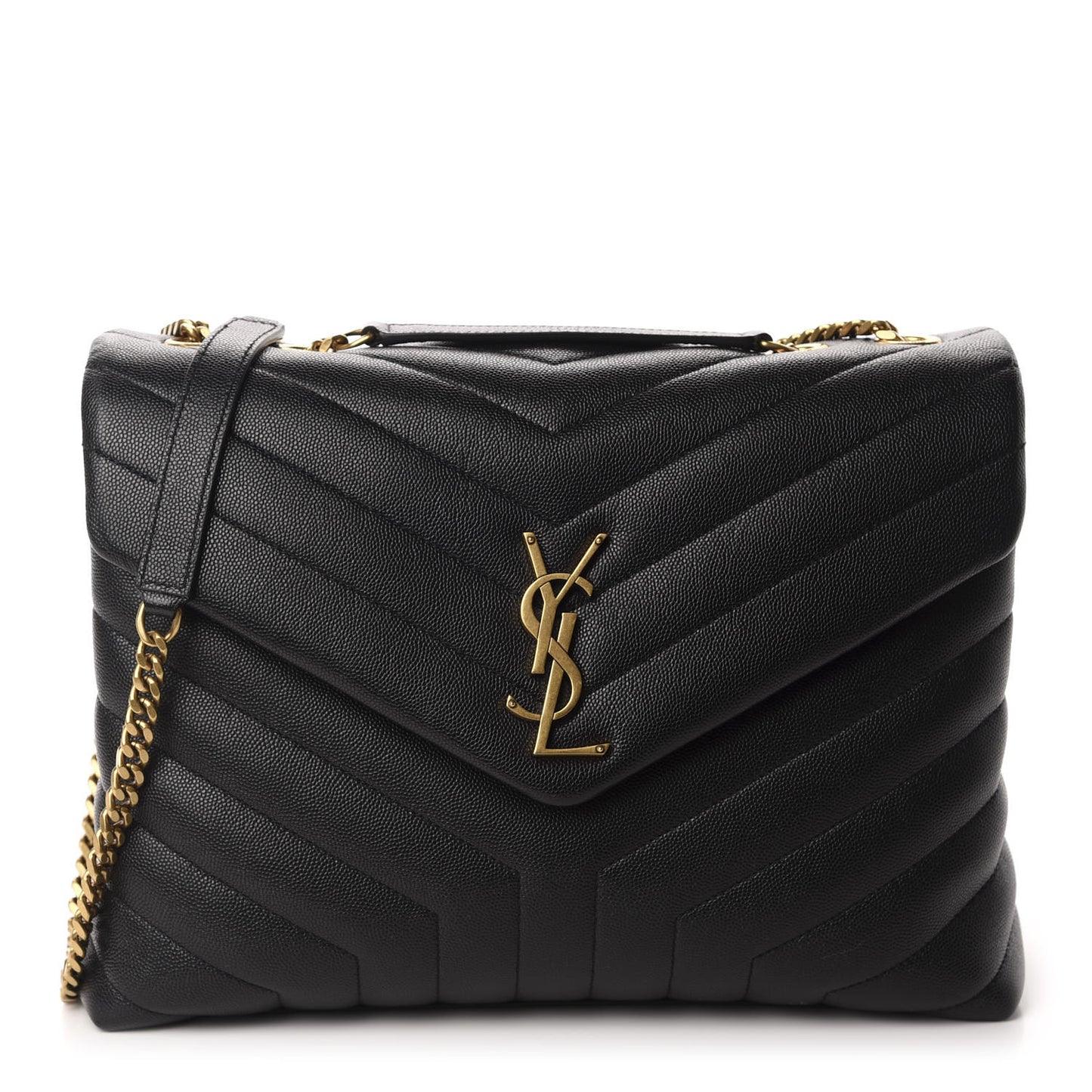 Grain de Poudre Calfskin Y Quilted Monogram Medium Loulou Chain Satchel Black