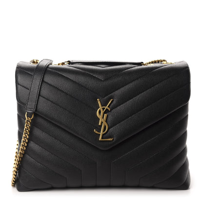 Saint Laurent Grain de Poudre Calfskin Y Quilted Monogram Medium Loulou Chain Satchel Black 1 of 11