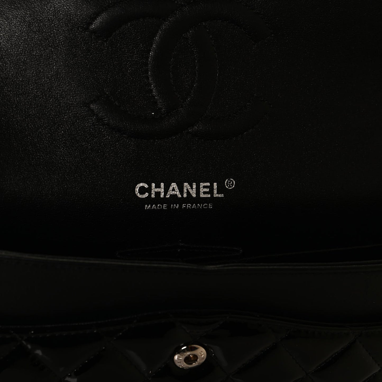 Patent Quilted Medium Double Flap Black
