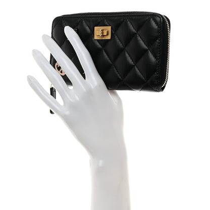 Chanel Aged Calfskin Quilted Small Lucky Charms 2.55 Reissue Zip Around Wallet Black 2 of 9