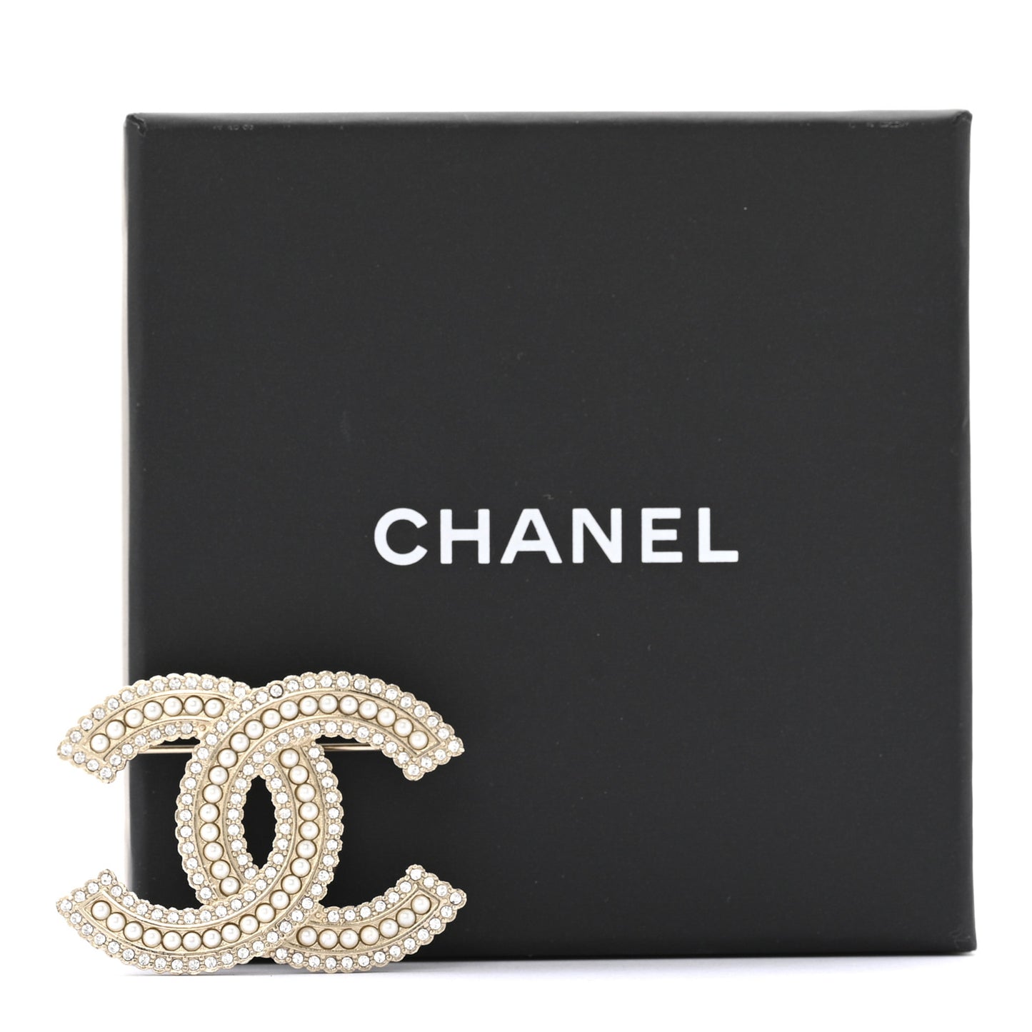 Pearl Crystal Lace Camellia CC Brooch Gold