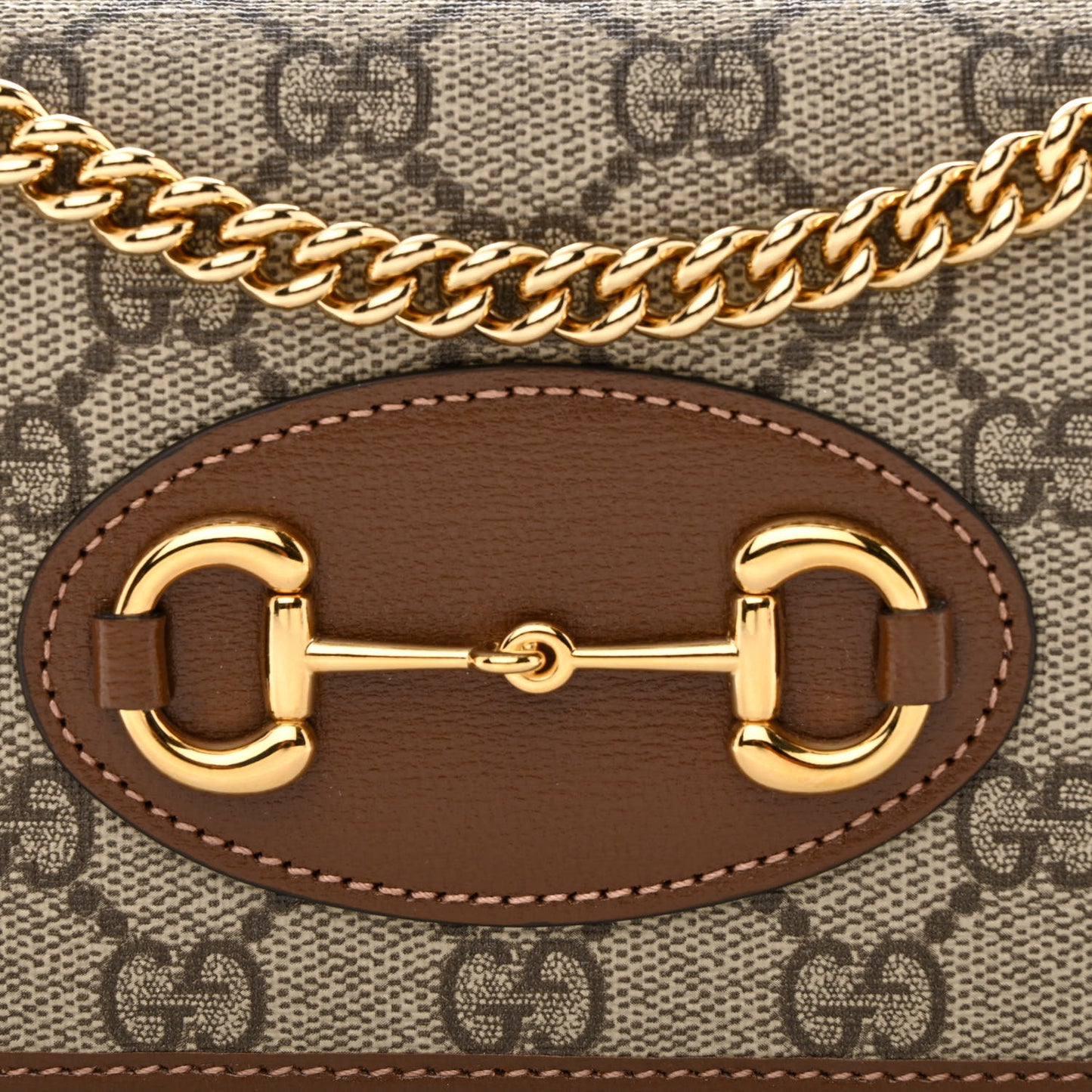 GG Supreme Monogram Azalea Calfskin Horsebit 1955 Wallet On Chain Beige Ebony Brown Sugar