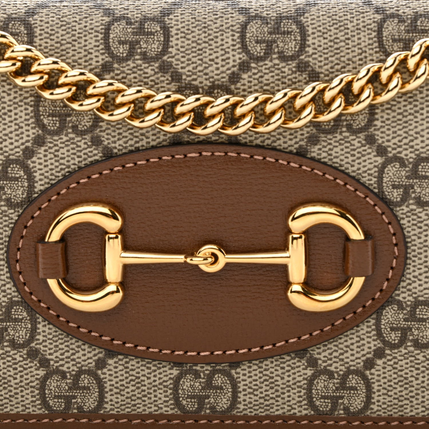 Gucci GG Supreme Monogram Azalea Calfskin Horsebit 1955 Wallet On Chain Beige Ebony Brown Sugar 9 of 12