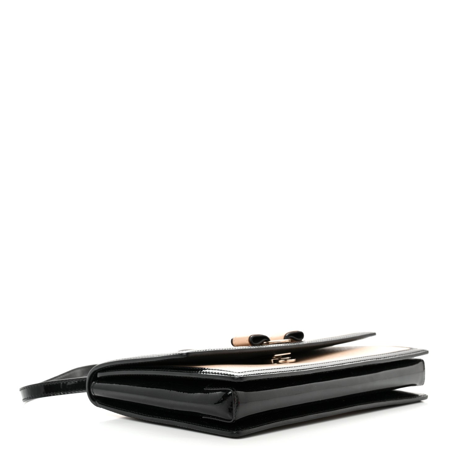 Salvatore Ferragamo Hammered Calfskin Vara Bow Shoulder Bag Beige Black 4 of 11