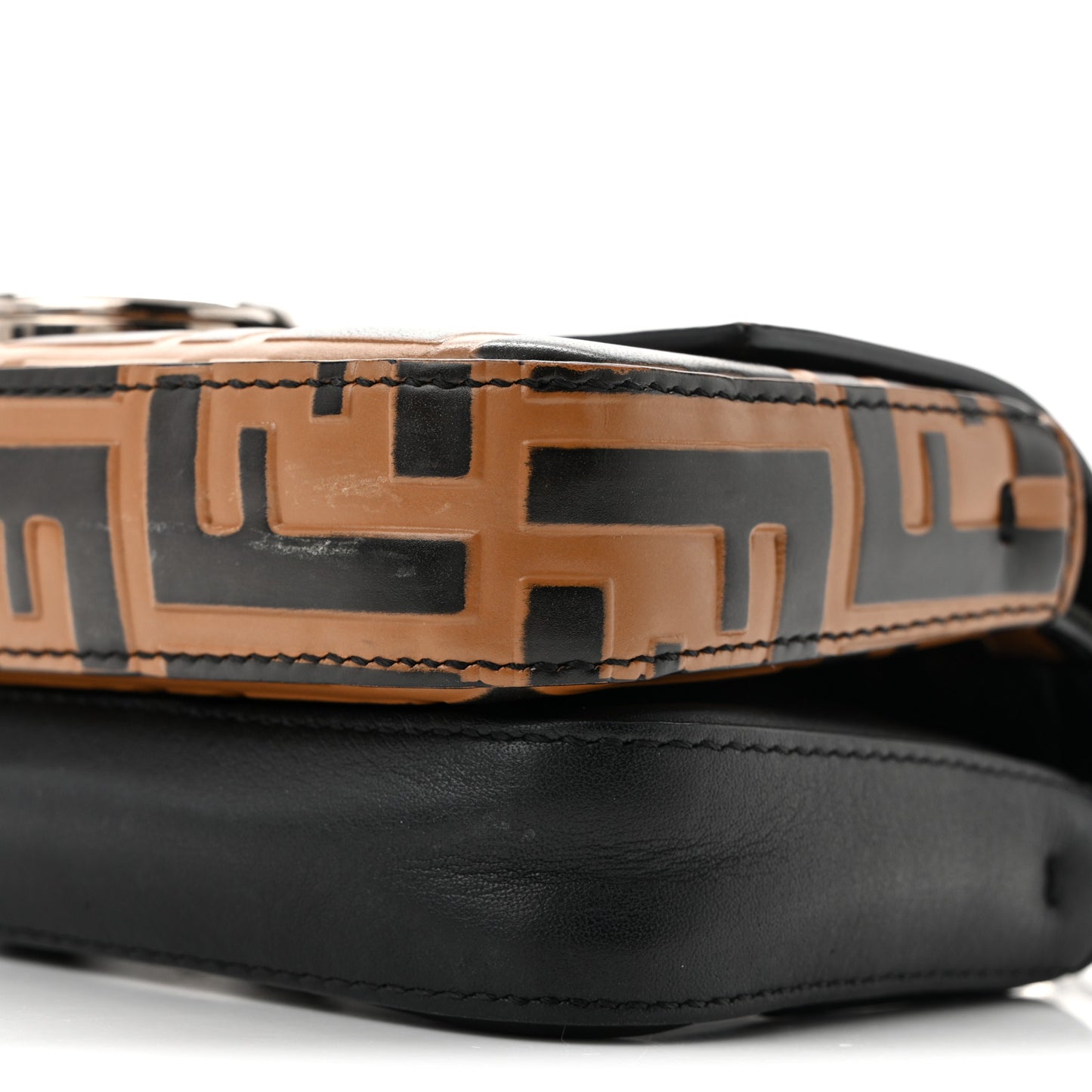 Vitello Dolce F is Fendi FF Embossed Micro Double Baguette Tobacco Black