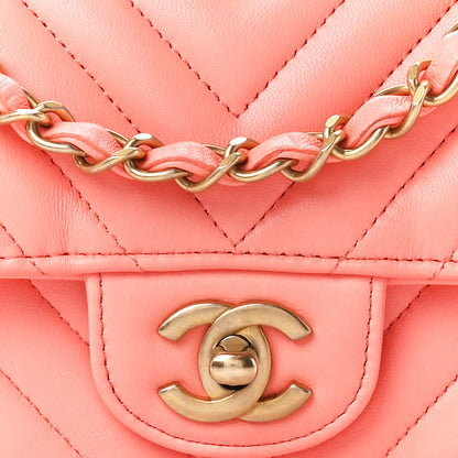 Chanel Lambskin Chevron Quilted Mini Rectangular Flap Coral 8 of 10